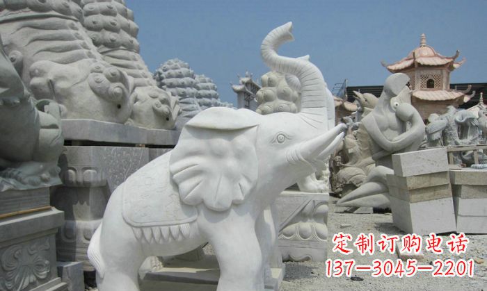 北京招财动物汉白玉长鼻小象石雕