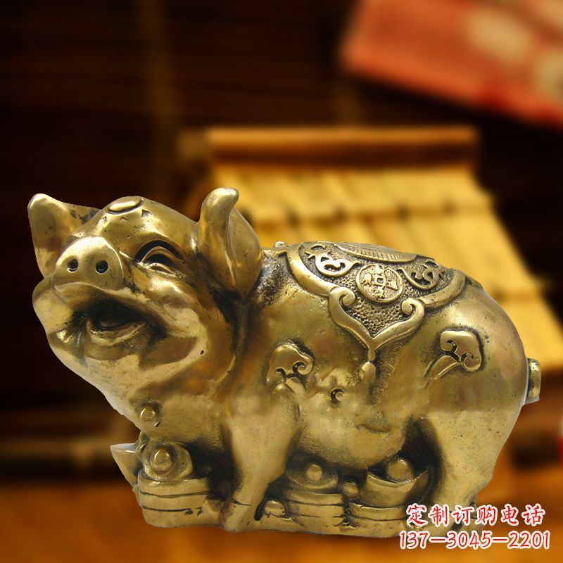 北京招财金猪铜雕-风水生肖动物雕塑企业商场美陈摆件