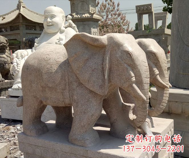 北京招财晚霞红大象石雕 (2)