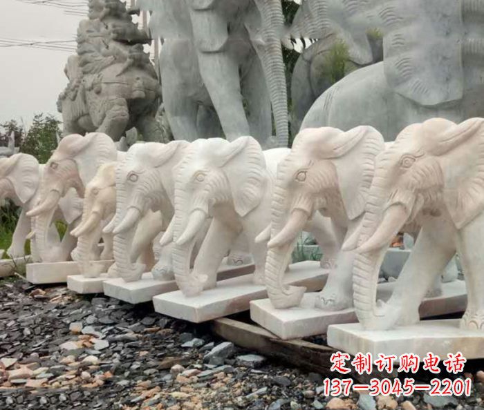 北京招财晚霞红大象石雕 (3)