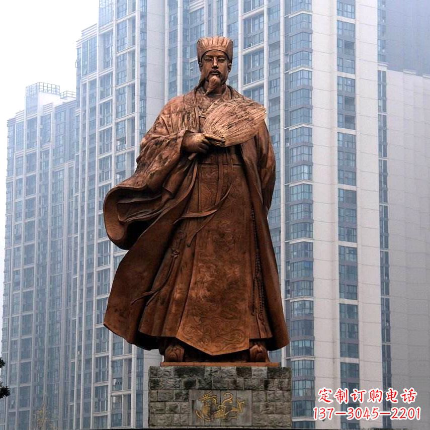 北京诸葛亮城市景观铜雕像-中国古代著名人物三国谋士卧龙先生雕塑