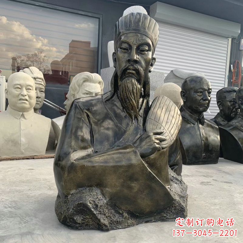 北京诸葛亮半身像-玻璃钢仿铜三国人物古代著名军事家雕像