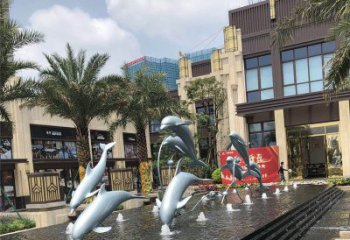 北京小区广场水景海豚雕塑