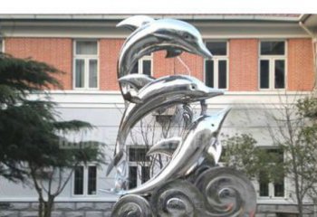 北京校园不锈钢海浪海豚雕塑