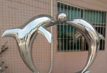 北京校园不锈钢海豚顶球雕塑