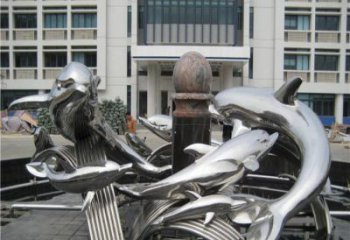 北京校园不锈钢海豚海浪雕塑