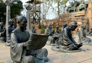 北京园林看竹简书的古代人物景观铜雕