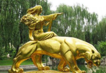 北京园林骑老虎的美女人物鎏金景观铜雕