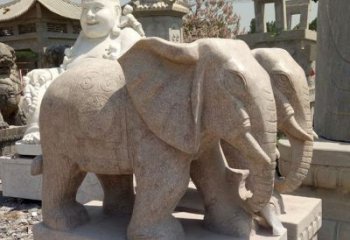 北京招财晚霞红大象石雕 (2)