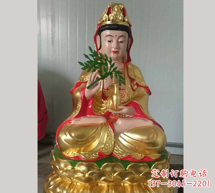 北京铸铜贴金杨柳观音雕塑