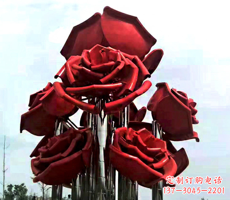 北京大型不锈钢玫瑰花雕塑