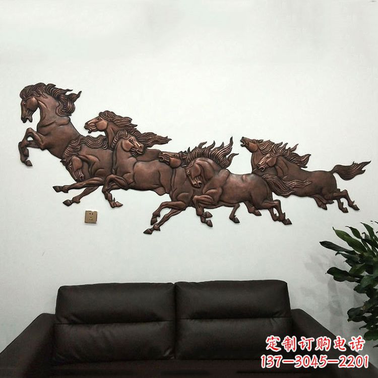 北京紫铜马儿浮雕装饰画