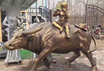 北京吹笛子的牧童牛公园景观铜雕